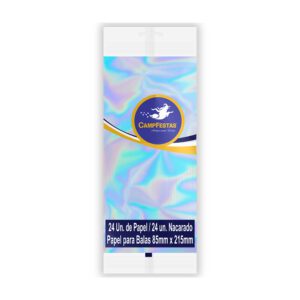 Papel de Bala 1 Franja Nacarado - Pacote com 24 Folhas Seda / 24 Nacarado