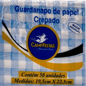 Guardanapos de Papel Crepado Xadrez Azul Claro - 50 folhas